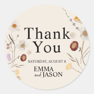 Rond Sticker Mariage Fleur sauvage Boho