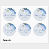 Rond Sticker Mariage Floral à fleurs bleues tendance (Feuille)