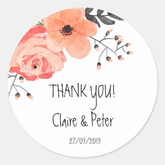 Rond Sticker Mariage Floral Blush Rustique (Devant)