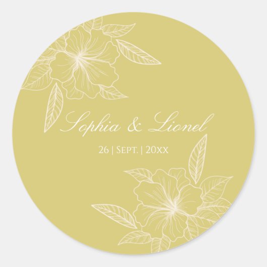 Rond Sticker Mariage Floral Outline (Devant)