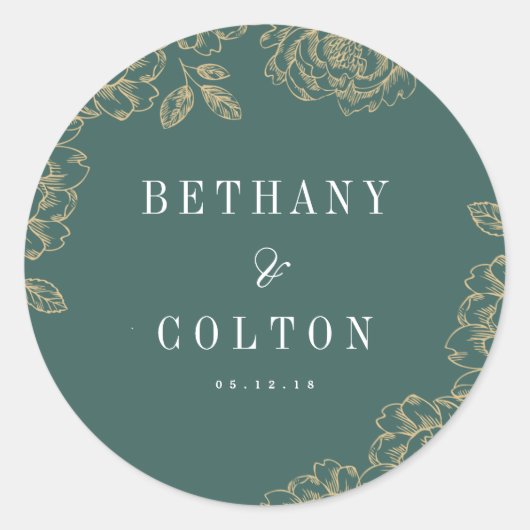 Rond Sticker Mariage floral romantique | Emerald (Devant)
