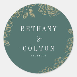 Rond Sticker Mariage floral romantique Emerald