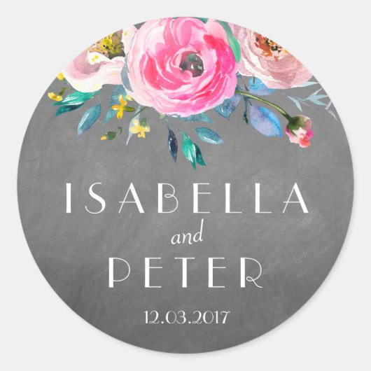 Rond Sticker Mariage Floral Rustique (Devant)