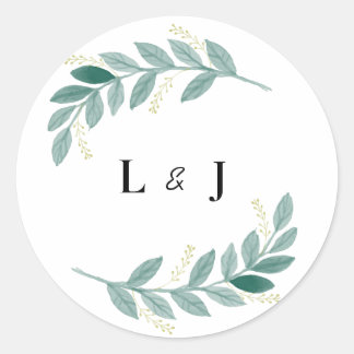 Rond Sticker Mariage Floral Vert