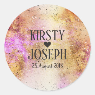 Rond Sticker Mariage Gold Pink Sky Watercolor
