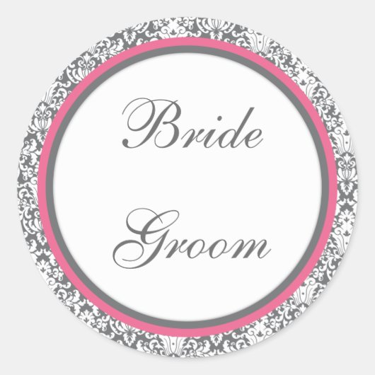 Rond Sticker Mariage gris Damas (rose) (Devant)