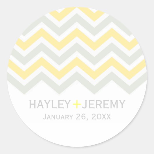 Rond Sticker Mariage gris et jaune Chevron (Devant)