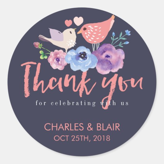 Rond Sticker Mariage Inséparable de Merci de fleurs (Devant)