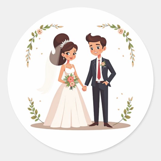 Rond Sticker Mariage Joyeux Couple (Devant)