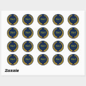 Rond Sticker Mariage Laurel Wreath Marine bleu et jaune (Feuille)