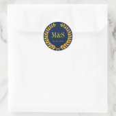 Rond Sticker Mariage Laurel Wreath Marine bleu et jaune (Sac)