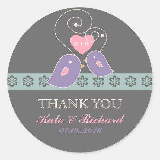 Rond Sticker Mariage Lavender et Grey Inséparables (Devant)