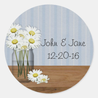 Rond Sticker Mariage Mason Jar Daisies
