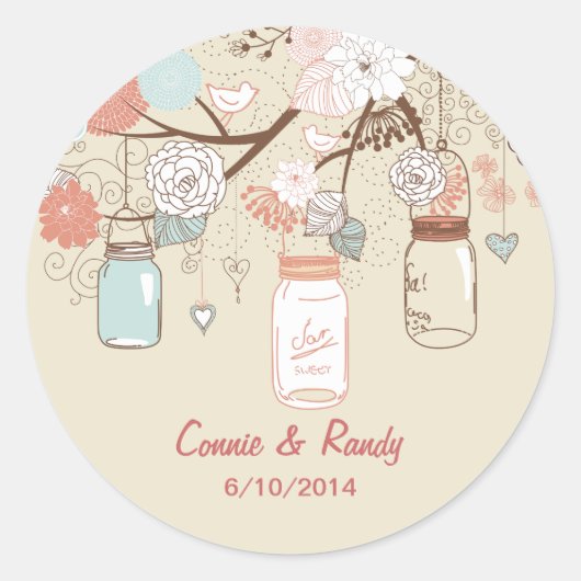 Rond Sticker Mariage Mason Jar Pays rouille Bleu (Devant)