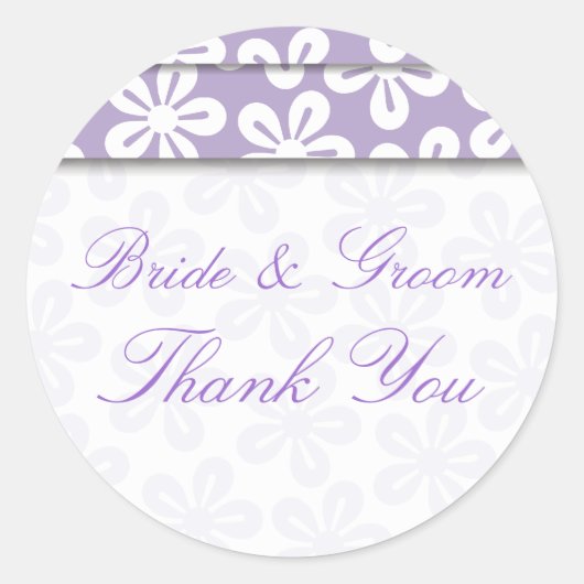 Rond Sticker Mariage Mauve Fleurs Blanches (Devant)