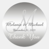 Rond Sticker Mariage Merci argent Monogram (Devant)