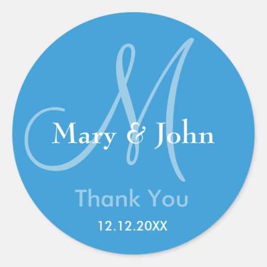 Rond Sticker Mariage Merci bleu (Devant)