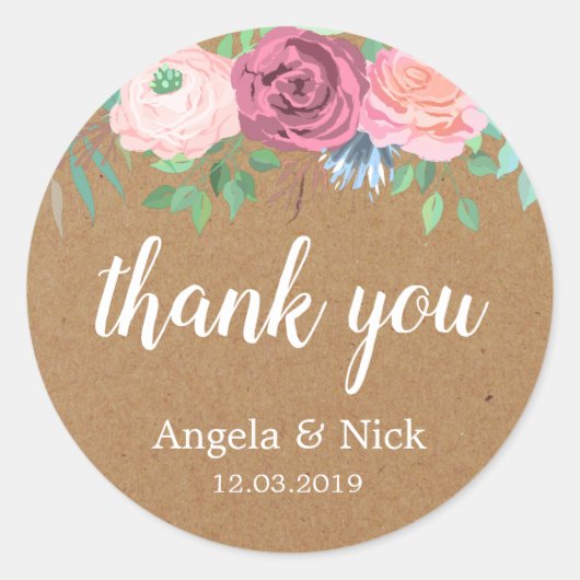 Rond Sticker Mariage Merci Kraft (Devant)