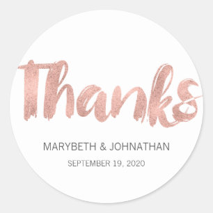 Rond Sticker Mariage Merci Rose moderne Gold Love