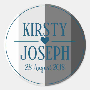 Rond Sticker Mariage moderne classique gris bleu
