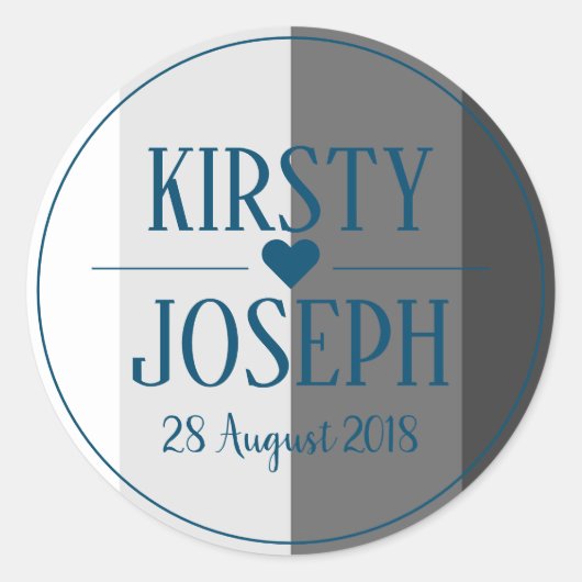 Rond Sticker Mariage moderne classique gris bleu (Devant)
