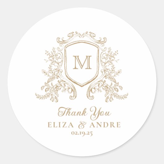 Rond Sticker Mariage Monogram Gold Classic (Devant)