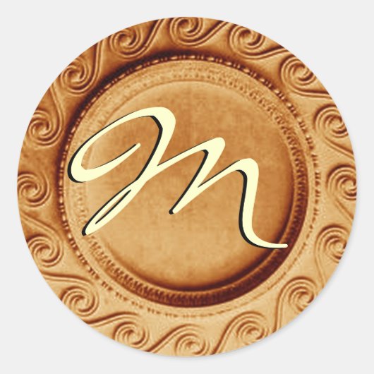 Rond Sticker Mariage Monogram M Gold Art Deco (Devant)
