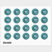 Rond Sticker Mariage Monogram M Turquoise Art Déco (Feuille)