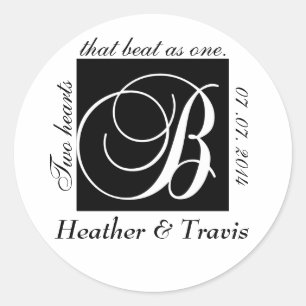 Rond Sticker Mariage Monogramme B personnalisable noir