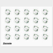 Rond Sticker Mariage Monogramme blanc vert moderne (Feuille)