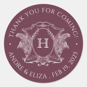 Rond Sticker Mariage Monogramme Bourgogne