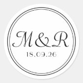 Rond Sticker Mariage Monogramme de calligraphie noire m (Devant)