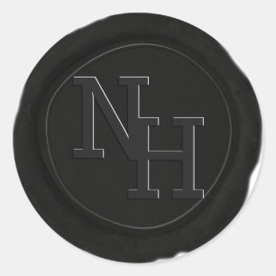 Rond Sticker Mariage Monogramme de cire noire foncée
