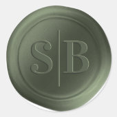 Rond Sticker Mariage Monogramme de cire verte de forêt (Devant)