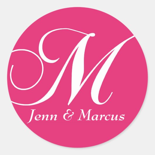 Rond Sticker Mariage Monogramme M personnalisable rose (Devant)