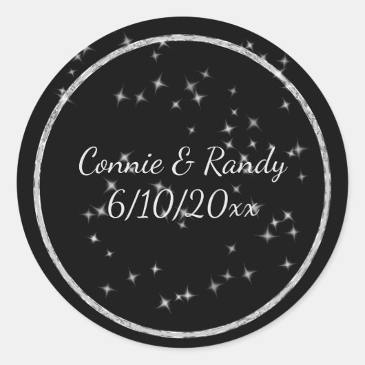 Rond Sticker Mariage Monogramme noir et argent (Devant)
