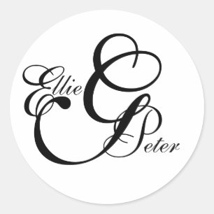 Rond Sticker Mariage Monogramme Trois lettres et noms