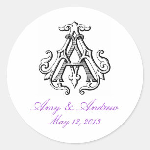 Rond Sticker Mariage Monogramme Vintage
