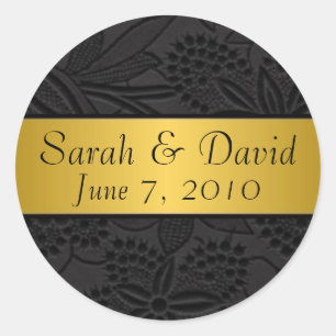 Rond sticker mariage noir avec ruban or