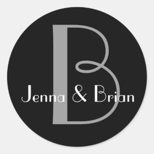 Rond Sticker Mariage noir et blanc Monogramme