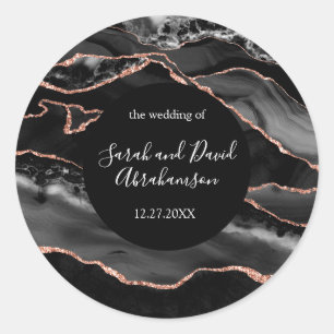 Rond Sticker mariage Noir et Rose Gold Parties scintill
