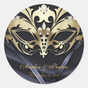 Rond Sticker Mariage noir masqué or