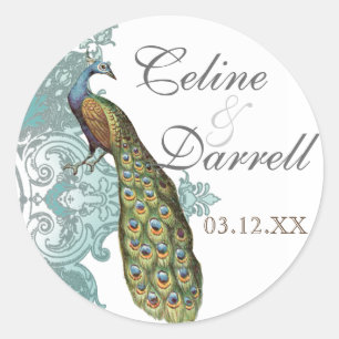 Rond Sticker Mariage Peacock Baroque ou Sceau - Bleu