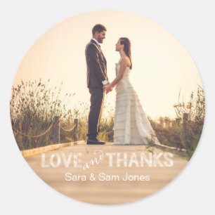 Rond Sticker Mariage photo, l'amour et merci superposit