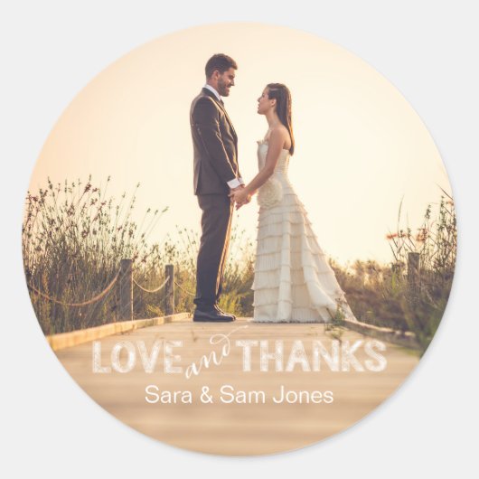 Rond Sticker Mariage photo, l'amour et merci superposit (Devant)