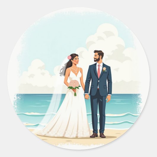 Rond Sticker Mariage Plage Couples (Devant)