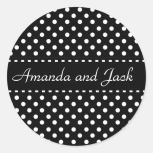 Rond Sticker Mariage Pois noir et blanc