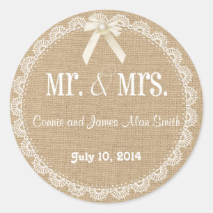 Rond Sticker Mariage pour Burlap et dentelle rustique