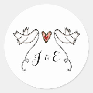 Rond Sticker Mariage pour colombes blanches personnalis