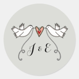 Rond Sticker Mariage pour colombes blanches personnalis